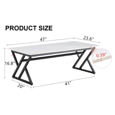 A Coffee Table Made Of Rock Slab Material, With A Smooth And Natural Surface That Complements The Modern Design Of The Black Metal Legs, Making It Suitable For Living Rooms Of All Sizes.47X23.6