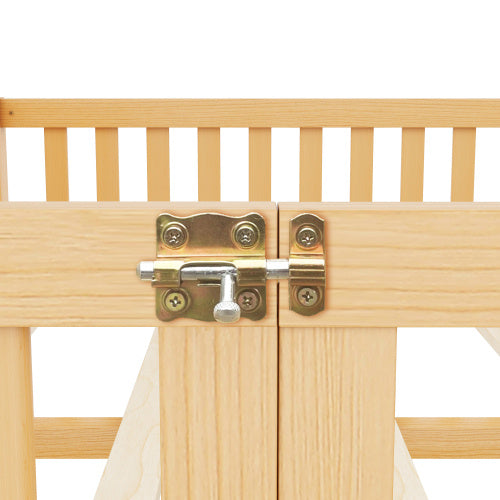 Queen Size Bed Floor Bed With Safety Guardrails And Door For Kids, Natural