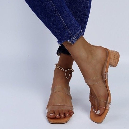 Medium Heel Block Heel Outer Wear Half Slippers  Toe