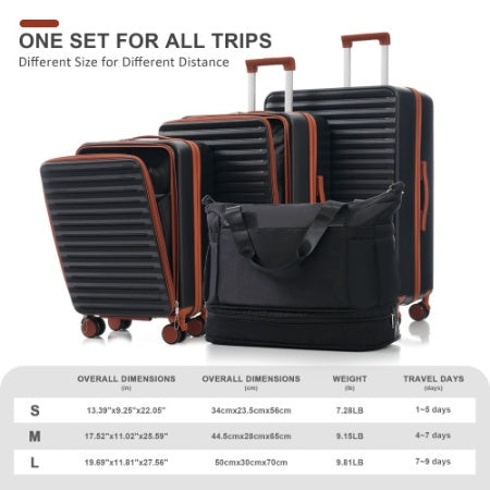 Luggage 4 Piece 20 24 28 Sets And A Bag, 20 24 With Front Pocket,Hard Shell Luggage Carry On Luggage Set With TSA Lock, Usb, Universal Wheel,cup Holder