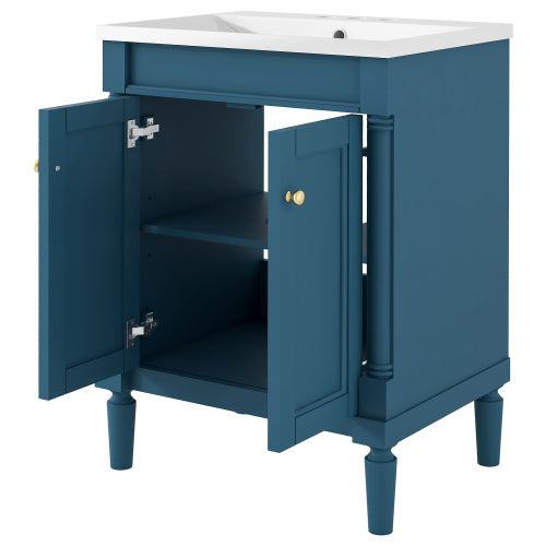 24  Bathroom Vanity With Top Sink, 2-Tier Modern Bathroom Storage Cabinet, Single Sink Bathroom Vanity, Large Storage Shelves