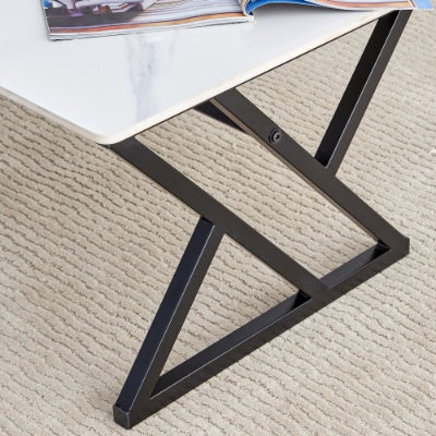 A Coffee Table Made Of Rock Slab Material, With A Smooth And Natural Surface That Complements The Modern Design Of The Black Metal Legs, Making It Suitable For Living Rooms Of All Sizes.47X23.6
