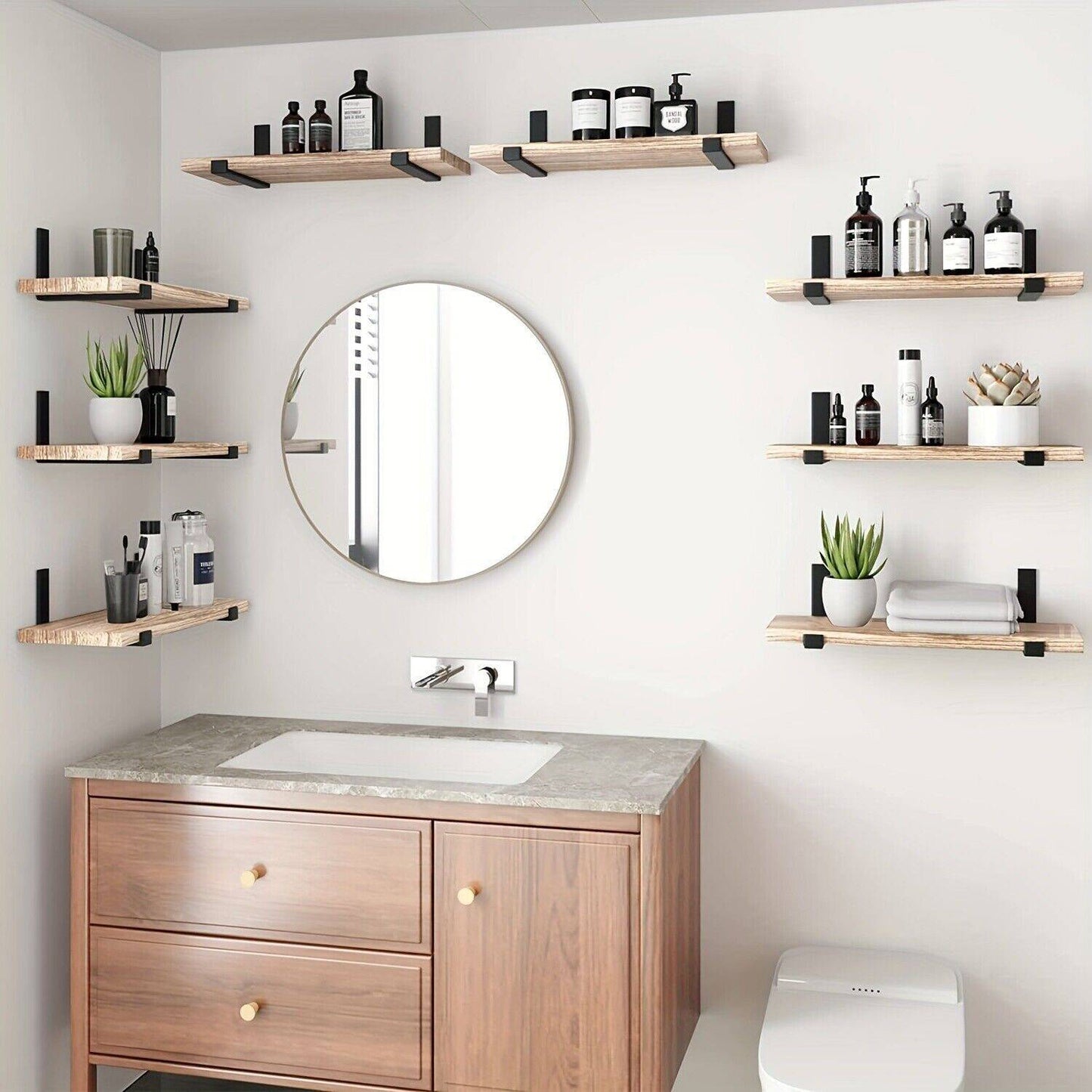 Wooden Suspended Wall Storage Rack, Bathroom Storage Rack, Living Room