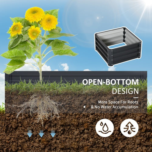 Outsunny 2 Piece Galvanized Raised Garden Bed, 2' X 2' X 1' Metal Planter Box, For Growing Vegetables, Flowers, Herbs, Succulents, Gray