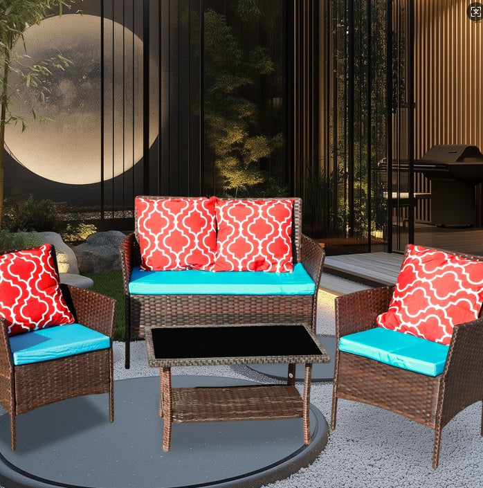 Outdoor Recreation, Courtyard Garden, Rattan Table And Chair Combination