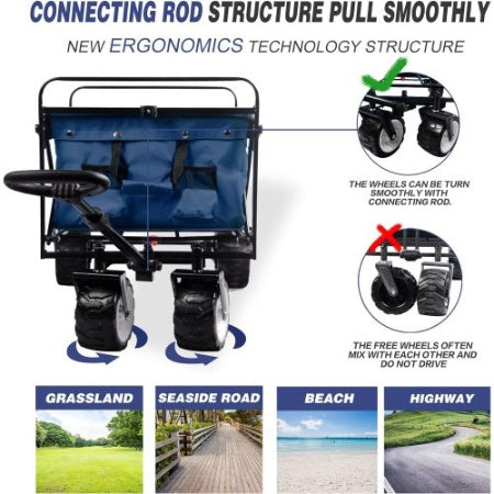 Collapsible Heavy Duty Beach Wagon Cart Outdoor Folding Utility Camping Garden Beach Cart With Universal Wheels Adjustable Handle Shopping