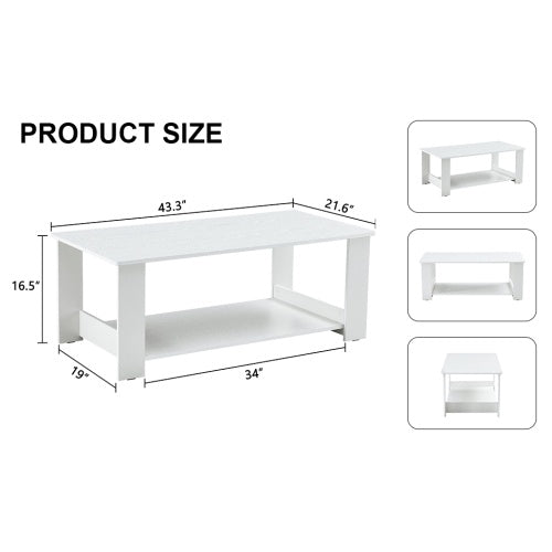 A Modern And Practical White Coffee Table And Coffee Table. The Double Layered Coffee Table Is Made Of MDF Material,. Suitable For Living Room, Bedroom, And Study.43.3x21.6x16.5  CT16