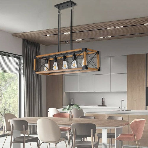 5 Lights Vintage Farmhouse Chandelier For Kitchen, Living Room, Dining Room Walnut - No Bulbs  Unavailable Platforms- Temu