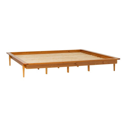 Mid-Century Modern Solid Wood King Platform Bed Frame Caramel