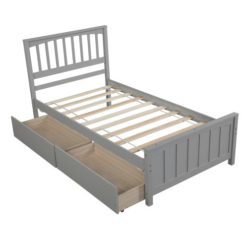 Twin Size Platform Bed With Two Drawers, Gray