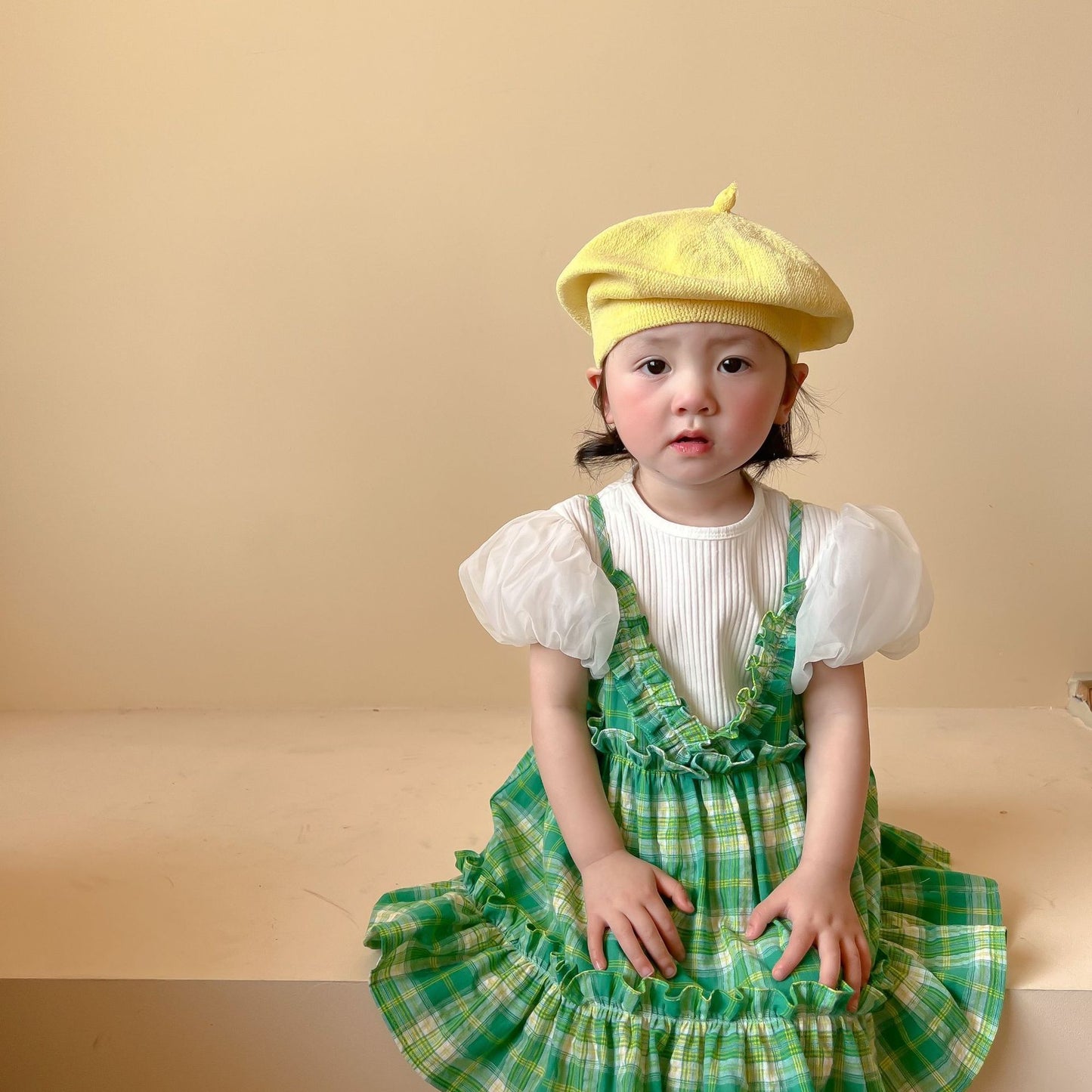 Girls Summer Clothes Children's Green Plaid Baby Suspender Skirt
