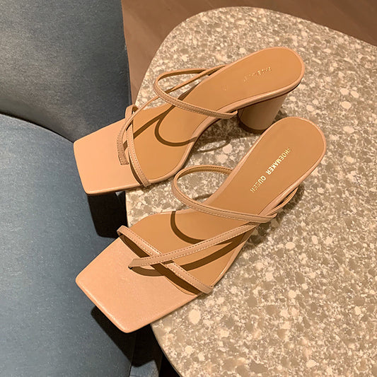 Thick Heel Cross Temperament Half Slippers