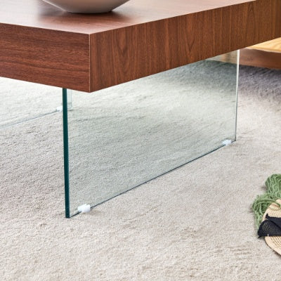 Natural Style Square MDF Coffee Table - 31.5x31.5 With Tempered Glass Legs.Density Board Sticker,Reinforced Glass