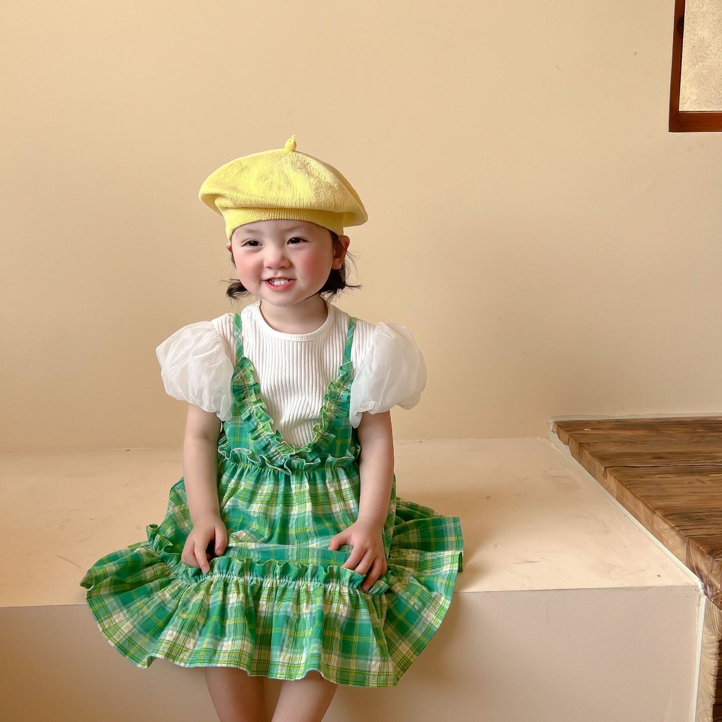 Girls Summer Clothes Children's Green Plaid Baby Suspender Skirt