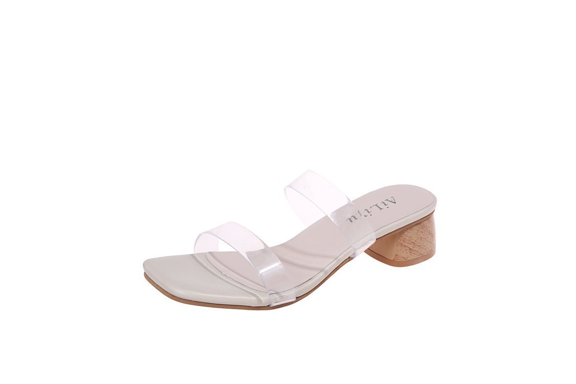 Medium Heel Block Heel Outer Wear Half Slippers  Toe