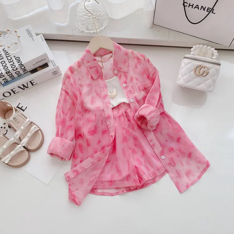 Girls' Summer Suits Sun Protective Clothes Coat Shorts Two-piece Thin
