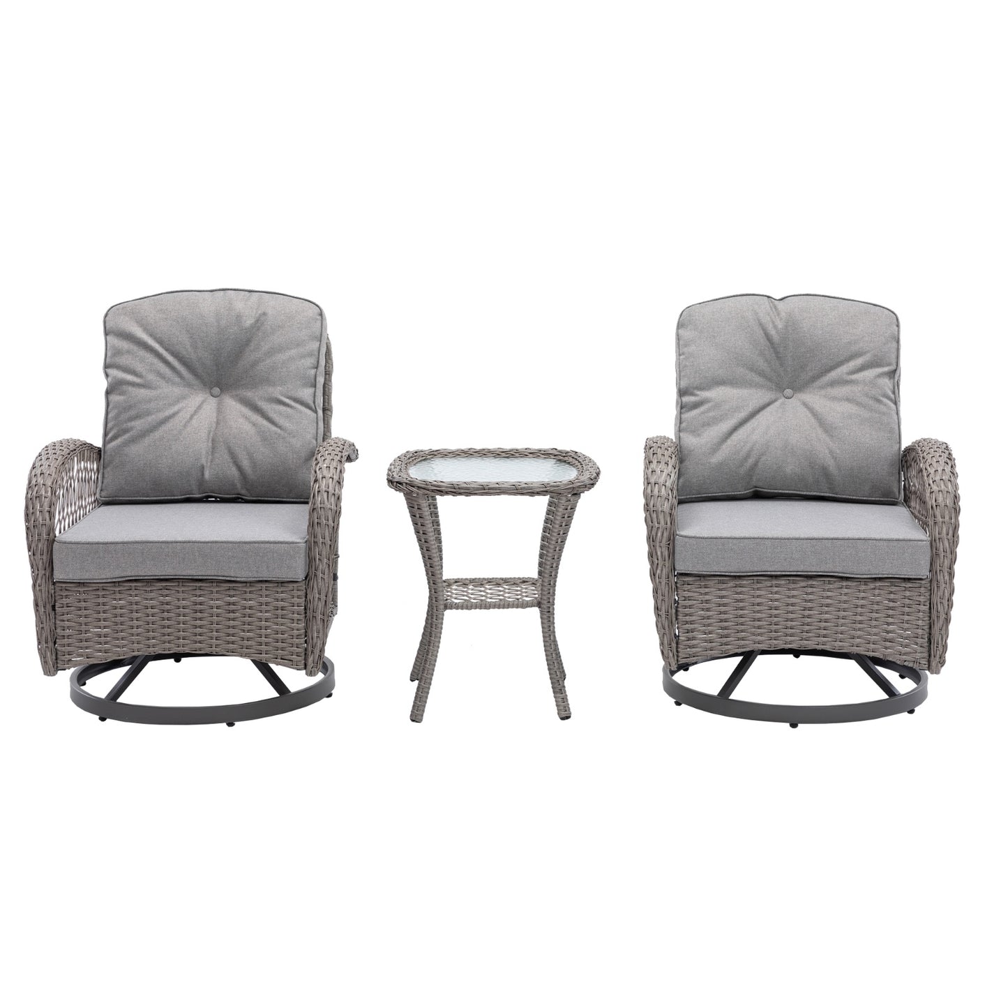3pc Outdoor Swivel Rocker Patio Chairs 360  Rocking Set With Thick Cushions
